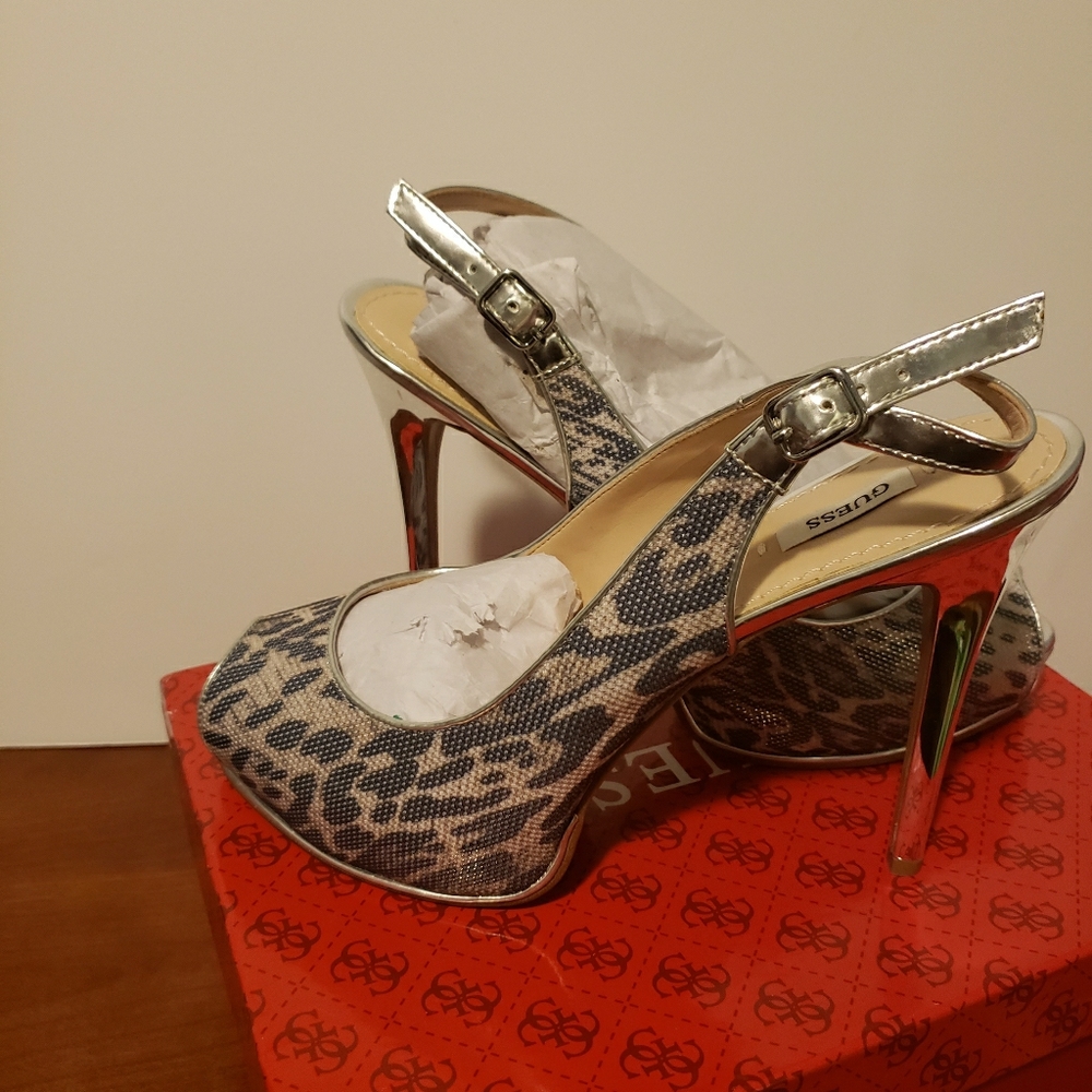 Guess Huela3 Silver Multi Fabric Heel